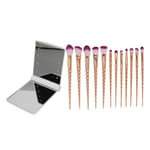 12pcs LED Makeup Mirror Brush Set Portable Mini Cosmetic Mirror Golden Gold SG5