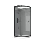 Cabine de douche 1/4 de cercle 90x90x207/222 cm - Receveur bas - Fonds Gris Profilés Noir Mat - FOGGY LOW