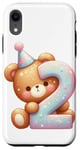 Coque pour iPhone XR Ours en peluche marron Happy Birthday pour 2ème anniversaire