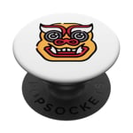 Barong Masque de lion mythologie balinaise Roi des esprits PopSockets PopGrip Adhésif