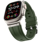 Tasikar Sport Bracelet Compatible avec Apple Watch 49mm 46mm 45mm 44mm 42mm Acier Inoxydable Silicone de Bracelet Compatible avec iWatch Ultra 2 Ultra Series 10 9 8 7 6 5 4 3 2 1 SE, Vert militaire