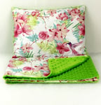 2 pc blanket set for cradle bedside crib pram wooden crib flowers green dimple