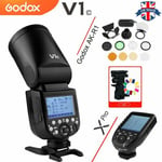 UK Godox V1C TTL 1/8000s HSS Round Head Flash+AK-R1 Accessories+Xpro-C for Canon