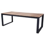 Table de jardin Matisse 220x100 cm avec plateau en teck et piètement noir en aluminium. Convient pour 8 à 10 personnes.