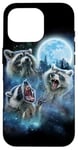 Coque pour iPhone 16 Pro Cosmic Raccoon Trio hurlant sous la galaxie glacée au clair de lune