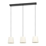 Eglo Suspension luminaire Febres, lampe de plafond suspendue à 3 abat-jour, lustre pour salle à manger en tissu bouclette, métal en noir et textile en blanc, douille E27, 88 cm