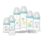 Dodie Kit Naissance - 6 Biberons Anti-Colique Tétines Plates (2x150 mL, 2x270 mL, 2x330 mL), 1 Sucette Anatomique 0-2 Mois, 1 Goupillon - Sans BPA - Vert