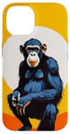 Coque pour iPhone 14 Chimpanzé à l'horizon avec soleil dans le jeu de couleurs primate singe