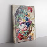 Still Life With Flowers Vol.2 By Jan Van Huysum Classic Painting Canvas Wall Art Print Ready to Hang, Framed Picture for Living Room Bedroom Home Office Décor, 76x50 cm (30x20 Inch)