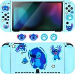 Coque De Protection Pour Switch Oled,Ultra Mince Dockable Coque Switch Oled Tpu Souple Mignon Monstre Alien Cover Avec 2pcs Soft Joycon Cover Et 4pcs Capuchons De Poignée De Pouce,Blue4