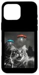 Coque pour iPhone 16 Pro Max Maine Coon Cat Selfie avec Alien OVNI Homme, Femme, Enfant