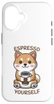 Coque pour iPhone 16 Espresso Yourself, drôle de chien Shiba et amateur de café