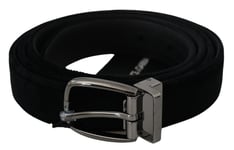 DOLCE & GABBANA Belt Black Velvet Silver Tone Metal Buckle Mens s. 95cm / 3