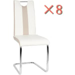 Haloyo - Lot de 8 Chaises Salle à Manger, Chaise de Cuisine avec avec Assise et Dossier en pu, en Métal Pieds,blanc et beige