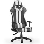 Bigzzia - Fauteuil Gamer Chaise Gaming Ergonomique - avec appui-tête et oreiller lombaires - Inclinable 90 °-135 ° - Noir et Blanc