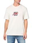 HUGO Men's Script Stack Logo Short Sleeve Tshirt, Natural Cream, Medium