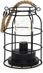 Konstsmide Battery Lamp/Wire Lantern with LED Micro Lights/Rope Handle/Black Lamp/6 Hour Timer/3 x AA Batteries (Excl.)/9 Warm White LEDs String Lights