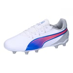 PUMA King Match FG/AG JR Soccer Shoe, White-BLUEMAZING-Flat Light Gray, 4 UK