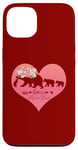 Coque pour iPhone 13 Cœur floral rose foncé avec trois oursons pour la fête des mères