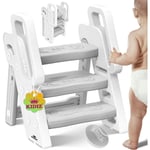 KIDIZ® Tabouret pour enfants Escabeau pliable à 3 marches Tour d'apprentissage pliable de 18 mois à 6 ans Robuste Tabouret sûr et stable Blanc / Gris