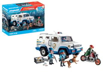 Playmobil 71597 Fourgon blindé avec convoyeurs de Fonds - Action Heroes - Comprend Trois policiers, Un Voleur à Moto et Un Chien Policier - Dès 4 Ans