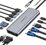 USB C Docking Station Dual Monitor HDMI for Dell HP, Laptop Docking Station Thunderbolt 3/4 Dock USB C Hub Multiport Adapter with 2 HDMI,VGA,Ethernet,5 USB,100W PD,SD/TF, Audio for Lenovo,Surface Go