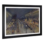 Big Box Art Framed Print of Camille Pissaro Street at Night Design | Wall Art Picture | Home Decor for Kitchen, Living Room, Bedroom, Hallway, Black, A2 / 24.5x18 Inch / 62x45cm