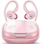 Ecouteurs Bluetooth sans Fil Sport, 48H Écouteurs Bluetooth 5.3 avec CVC8.0 Antibruit, IP7 Étanche Oreillette Bluetooth Contrôle Tactile, Écran LED Casque Bluetooth pour Running/Gym Rose