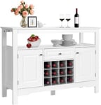 Buffet de Cuisine avec Support Amovible de Rangement pour 12 Bouteilles Etagere Tiroir Portes de Rangement Meuble de Bar