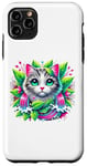 iPhone 11 Pro Max Beloved Cat with Green Leaves Cat Lovers Pink Waterfalls Case