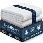 Protège-Matelas 100% imperméable pour très Grand lit – Protège-Matelas en Bambou Confortable – Barrière Super protectrice Anti-Fuite – Hypoallergénique et Respirant – Doux, Infroissable et Silencieux