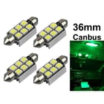 Spollampa 36mm grön Canbus Led 5050SMD 4-pack C5W SV8.5 Grön