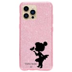 Coque Iphone 14 PRO paillettes rose fee papillon