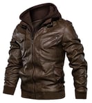 Uusollecy Veste en Cuir Homme Blouson Cuir Homme Hiver David Outwear Cuir Synthétique avec Capuche Amovible,Marron,XXXL