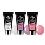 3-pack Polygel - Powder gel - 45ml - Akrylgel - Builder multifärg