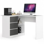 Bureau AKORD d'angle gauche B16 Blanc 124 cm 3 tiroirs façade Gris Graphite 2 étagères 124x85x77 cm