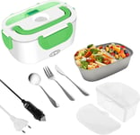 Boîte Chauffante Repas, 2 En 1 Lunch Box Chauffante Electrique 220v 12v - Gamelle Chauffante Acier Inoxidable Convient Pour Voiture/Bureau/Pique-Nique¿Vert¿