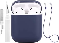 Étui en Silicone Compatible avec Les AirPods 2 1 avec kit de Nettoyage, étui de Protection Compatible avec Apple AirPods 2 avec Sangle de Sport, Housse Souple pour l'étui des Airpods 1 2 (Bleu foncé)