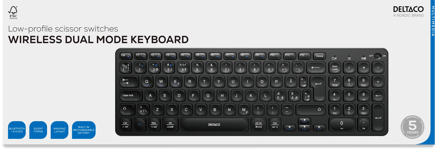 Deltaco Trådlöst Tangentbord för Mac & Windows Svart nordiskt Bluetooth upp till tre enheter USB-mottagare, inbyggt batteri