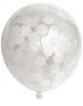 6 stk 30 cm Genomskinliga Ballonger med Vit Konfetti