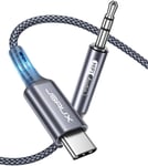 Câble USB C vers Jack AUX 2m, 3,5 mm Adaptateur pour casque de voiture auxiliaire en nylon tressé pour Huawei P40/P30/P20/Mate 20/30, Samsung Galaxy S22/S21/S20+/Note20/10/A8, Oneplus 7-Gris