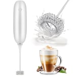 Milk Frother Handheld Whisk Battery Powered Drink Mixer, Milk Frother Foamer & Mini Drink Mixer Coffee Frother Whisk, Electric Portable for Latte, Cappuccino, Hot Chocolate-White