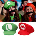 Super Mario Bros Luigi Hat & Mustasch Fancy Dress Kostym Cap green