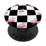 Pink Flamingo Checker Black & White Pink Checkered Flamingo PopSockets PopGrip Interchangeable