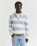 GANT - Stripet kabelstrikket half-zip genser til herre fresh blue