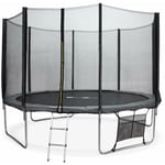 Trampoline 370cm - Saturne xxl Gris - avec filet de protection. échelle. bâche. filet pour chaussures. kit d'ancrage. trampoline de jardin 370 cm