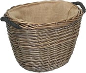 large hessian lined log basket oval rope handles wicker home storage fire side hamper