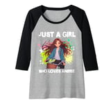 Womens Just a Girl Who Loves Anime Woman on Bike Otaku Nerd Gifts Raglan Baseball Tee