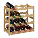 Relaxdays Casier à vin pour 16 Bouteilles, HxLxP : 42,5 x 45 x 23,5 cm, 4 étages, Range-Bouteilles, Bambou, Nature