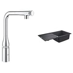 Grohe 31615000 Smartcontrol Mitigeur Évier, Chromé + Evier Composite avec Égouttoir Noir Granite 31641AP0 (Import Allemagne)